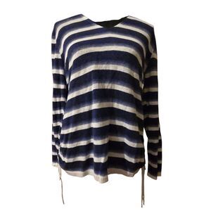 Chico's Size 2, US 12 Linen Knit Blend Striped Fisherman Lightweight Beachy